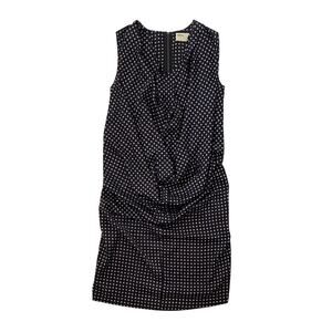 Rutzou Silk Tank Dress - Dark Navy Blue with Polka Dots - Draped Front - Size 36